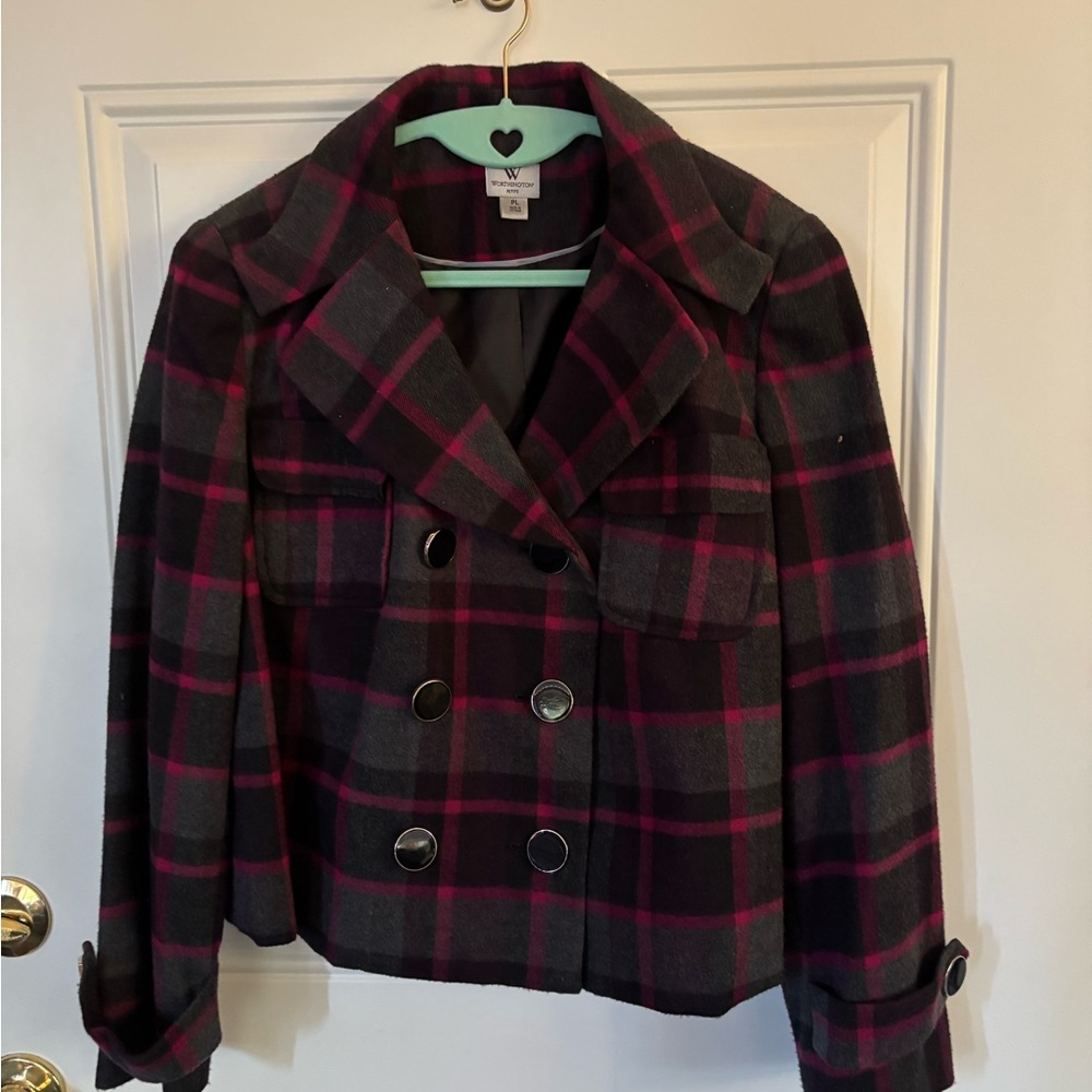 Worthington Dark Plaid Pea Coat